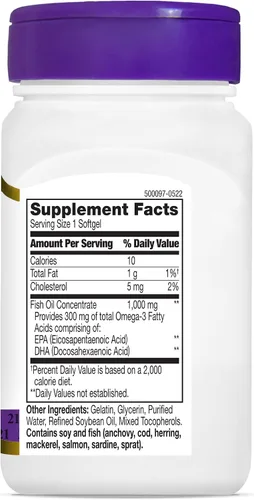 Vista 5 de 21st Century Aceite de pescado 1000 mg cápsulas blandas, 60 unidades (paquete de 3)