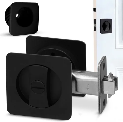 Vista 7 de Cerradura de puerta redonda de bolsillo negro mate de alta calidad, diseño moderno reversible de hardware de puerta de bolsillo con mango