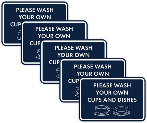 Vista 34 de Letrero clásico enmarcado con texto en inglés «Please Wash Your Own Cups and Dishes» (negro)