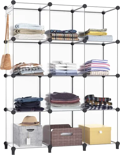 Vista 10 de Organizadores de armario y almacenamiento, organizador de almacenamiento de 12 cubos, estantes de ropa portátiles para organización de armario