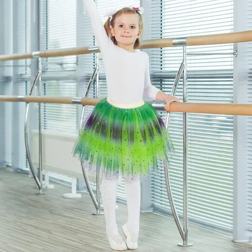 Vista 4 de Simplicity Vestido de ballet de princesa de tul de 4 capas con falda tutú arcoíris para bebé niña, Arco iris