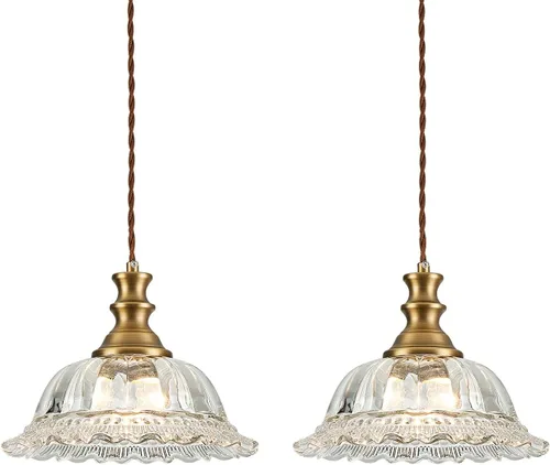 Vista 29 de HDDFL Lámpara colgante vintage moderna de vidrio verde con cable ajustable para isla de cocina, comedor, sala de estar, pasillo Verde y latón
