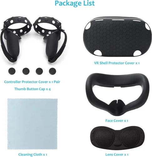 Vista 7 de Silicone Protctive Cover Set for Quest 2 Accessories, VR Shell Cover+Silicone Face Cover+Lens Protector +Controller Grips Protector Cover+Thumb