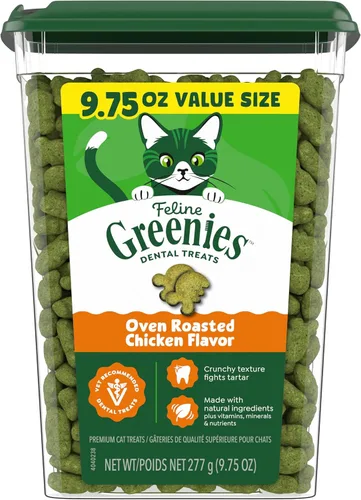 Vista 11 de Greenies Golosinas dentales naturales para gatos adultos recomendadas por veterinarios felinos, sabor pollo asado al horno, bolsa de 2.1 onzas