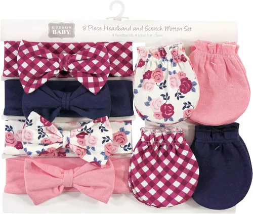 Vista 130 de Hudson Baby Conjunto de diadema de algodón y manoplas para rascar para bebé