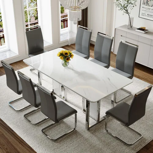Vista 35 de Juego de mesa de comedor Marle blanca de 63 pulgadas para 4
