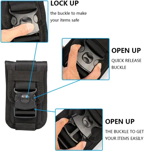 Vista 7 de Cinturón táctico Molle de doble capacidad para la cintura, funda de nailon para teléfono con ranuras para tarjetas para iPhone 13 Pro