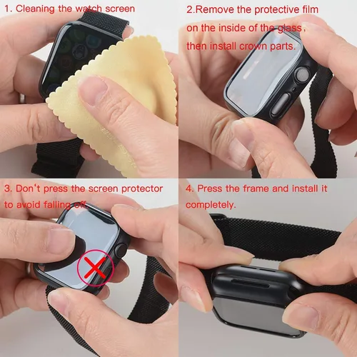 Vista 9 de Juego de 2 fundas con protector de pantalla de vidrio templado para Apple Watch SE (Gen 1/2/3) Series 4/5/6 40mm, tacto suave, protección