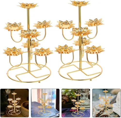Vista 2 de NOLITOY 2 unids Lotus Ghee Lámpara Titular de la Lámpara de Mantequilla Candelabro Budista Latón Tibetano Lámpara de aceite Portavelas Votivo