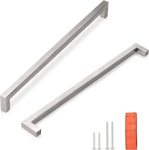 Vista 21 de Juego de manijas de puerta de acero inoxidable de 1/2 de ancho, esquinas cuadradas, para armario de cocina
