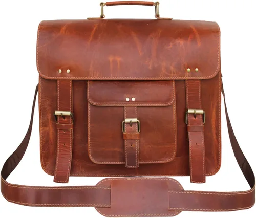 Vista 2 de Leather Messenger Bag Shoulder Bag Cross Body Vintage Messenger Bag Satchel Man Purse competible with Ipad and Tablet