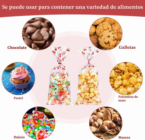 Vista 7 de Yexiya - 100 bolsas de celofán de cereza, lazos rosados, bolsa de regalo