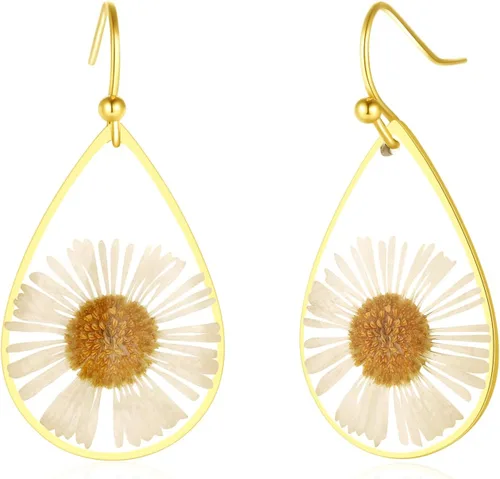 Vista 76 de Forget-Me-Not and Queen Anne's Lace Pressed Wildflower Earrings Pressed Flower Earrings Handmade Drop and Dangle Earrings Gift for Woman