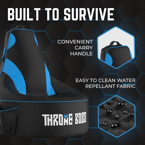 Vista 7 de Throne Boss Funda de Silla Puf Gamer para Niños con Respaldo Alto, Azul – Funda de Silla Gamer de Piso, Tela Fácil de Limpiar, Bolsillos Laterales