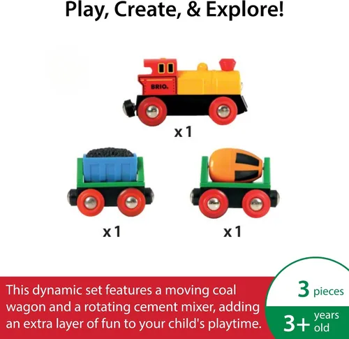 Vista 2 de BRIO World - Tren de acción con pilas, motorizado para pistas de madera, juego eléctrico para niños, incluye carro de carbón móvil y mezclador