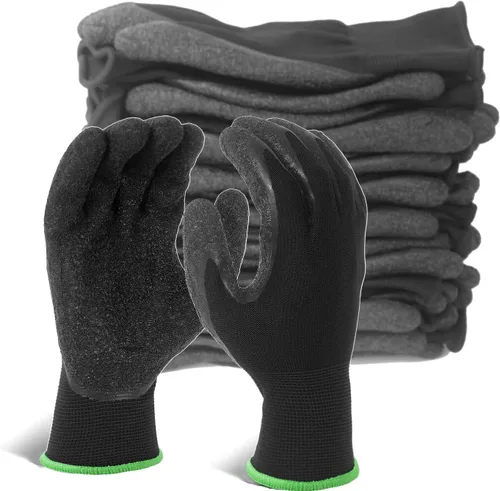 Vista 18 de Evridwear - Guantes de trabajo de látex arrugado con revestimiento de mano para seguridad, para hombres y mujeres, uso general, multiusos