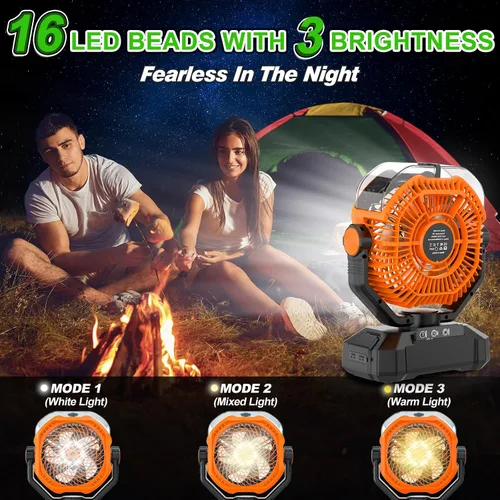 Vista 5 de Ventilador de niebla portátil, ventilador de camping recargable de 20000 mAh con tanque de agua de 12.2 fl oz y linterna LED, 5 velocidades