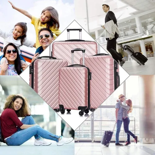 Vista 6 de Fridtrip - Maleta de viaje rígida ligera con ruedas giratorias Rose gold 4 PCS Suitcases