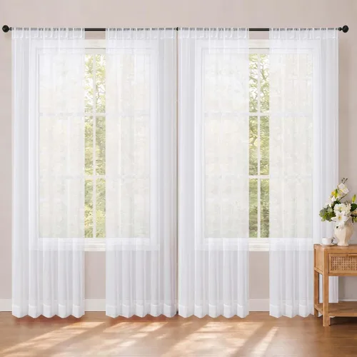 Vista 56 de OWENIE White Sheer Curtains 96 Inches Long 2 Panels for Living Room 52 Wide