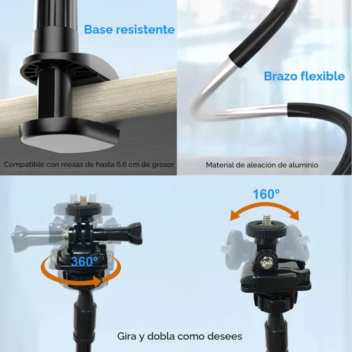 Vista 2 de Soporte para cámara web de 30 pulgadas, base gruesa mejorada, cuello de cisne flexible, soporte de cámara de escritorio, abrazadera de montaje