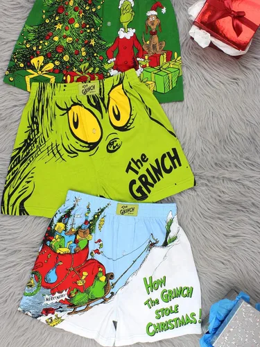 Vista 3 de Dr. Seuss The Grinch Holiday - Shorts de descanso tipo bóxer con bragueta de botones para hombre