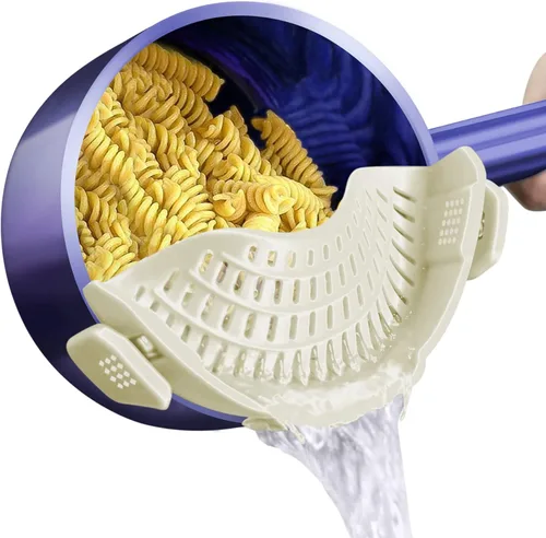 Vista 19 de AUOON - Colador grande con clip para todas las ollas y sartenes, colador de silicona de gran tamaño, diseño familiar, colador de pasta, colador