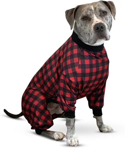 Vista 13 de Tooth & Honey Pit Bull - Pijama para perro con estampado de vaca, luna y estrella, con cobertura completa, pijama ligera para perros grandes