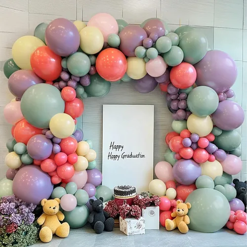 Vista 11 de Kit de Arco de Globos Azul Polvoriento Dorado, Kit de Arco de Globos Pastel de Doble Relleno Azul Claro Azul Oscuro Mezclilla Azul Pálido con Globos