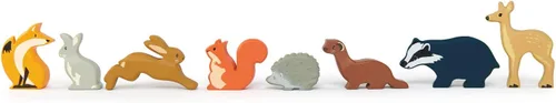 Vista 3 de Tender Leaf Toys Animales del bosque – 8 animales del bosque de madera con un estante de exhibición – Juguete clásico para juego de simulación