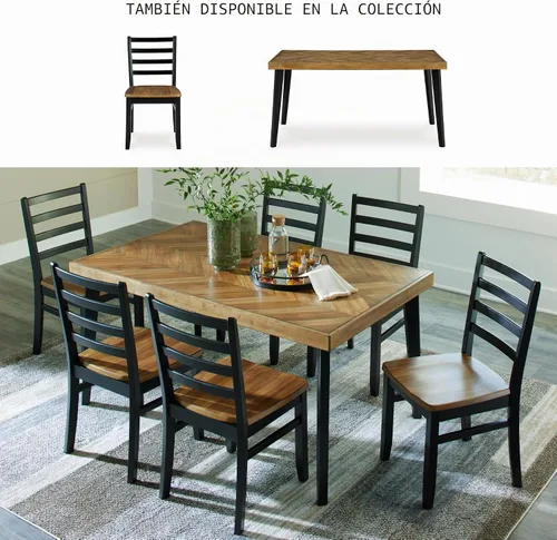 Vista 9 de Signature Design por Ashley Blondon - Juego de mesa de comedor rectangular con 6 sillas, patrón de chevron, patas cónicas, capacidad para 6 Negro
