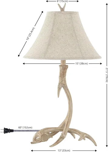 Vista 4 de JONATHAN Y Lámpara de mesa de resina rústica beige de 27.5 pulgadas para sala de estar, dormitorio, pantalla de lino gris claro, lámpara de mesita