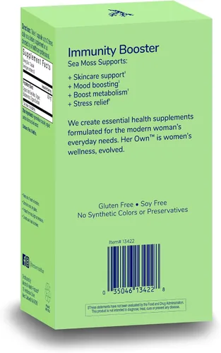 Vista 2 de Her Own Cápsulas de musgo marino irlandés, raíz de bardana, vejiga, desintoxicación, metabolismo, apoyo inmunológico, salud de la piel, apoyo