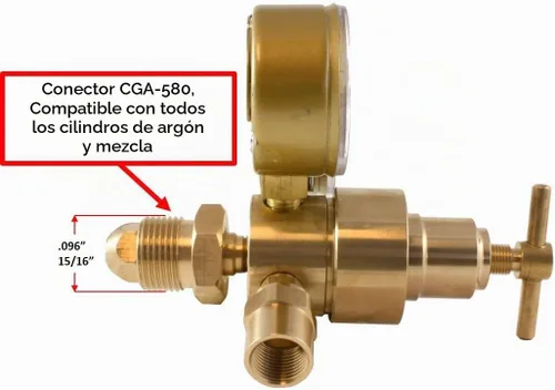 Vista 3 de SÜA - Regulador industrial de argón/medidor de flujo para soldadores MIG y TIG + manguera de 5 pies