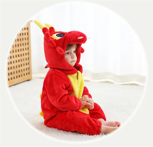Vista 15 de Mameluco unisex de franela para bebé, disfraz de animal con capucha de dibujos animados