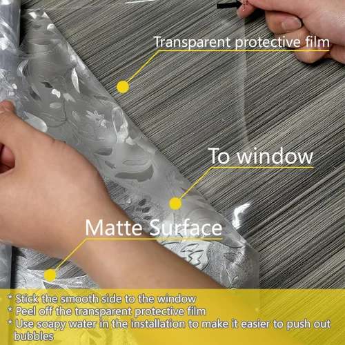 Vista 7 de Bloss Película decorativa de privacidad para ventana, diseño floral, no adhesiva, bloqueo de calor, película de vidrio para baño, hogar, cocina