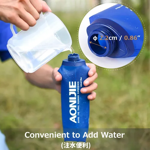 Vista 6 de Azarxis - Botellas plegables de frasco suave de TPU, libres de BPA, 250ml 350ml 500ml 600ml para cinturón de hidratación, mochila, correr