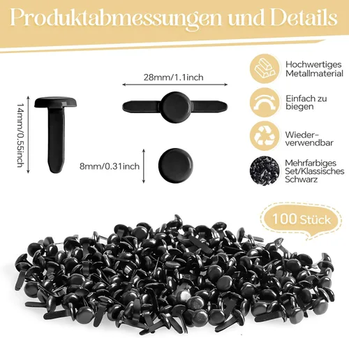 Vista 4 de moinkerin 200 Pcs Mini Brads for Paper Crafts 0.3 x 0.55inch Brad Fasteners Black Split Pins Pastel for DIY,Crafting,Scrapbooking,Stamping Round
