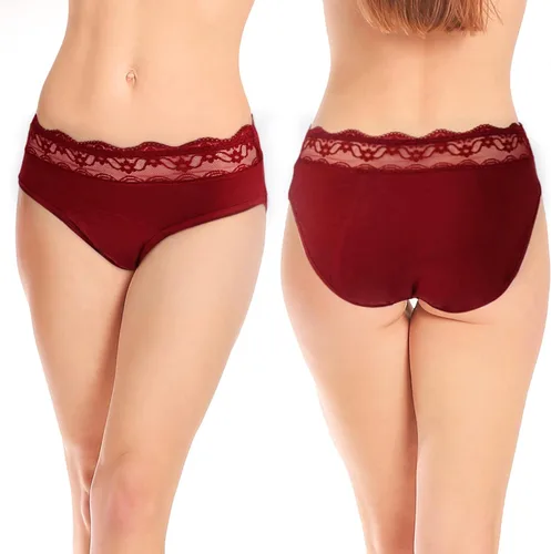 Vista 4 de Ropa interior de algodón para mujeres y adolescentes, paquete de 2 unidades, negro y burdeos