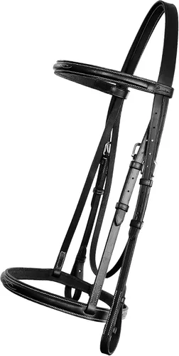Vista 2 de Exion Hunter - Brida inglesa con riegas con cordones, brida inglesa cosida de lujo Brida de cuero de primera calidad con herrajes de acero