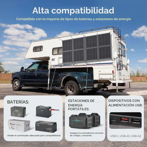 Vista 9 de Renogy Manta de Panel Solar de 200 Vatios, Paneles Solares Plegables Portátiles Tipo N, 25% de Alta Eficiencia Ligero Ahorro de Espacio de 8