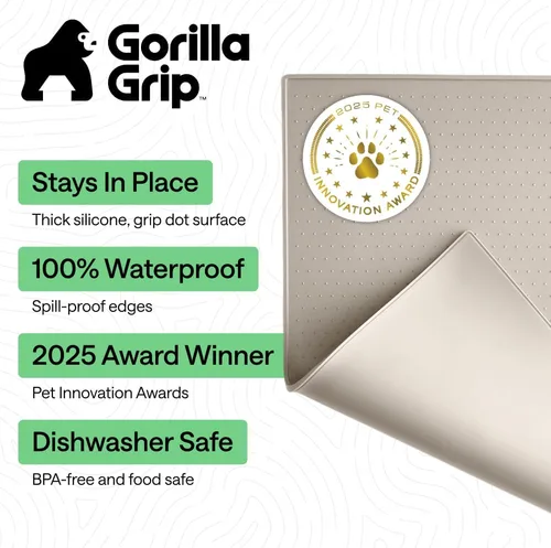 Vista 2 de GORILLA GRIP Alfombrilla para mascotas 100% impermeable con bordes elevados de silicona sin BPA, alfombrillas para comida de gatos y perros que Menta
