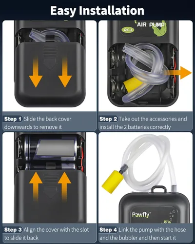 Vista 3 de Pawfly Bomba de aire para acuario, bomba aireadora portátil de 40 GPH