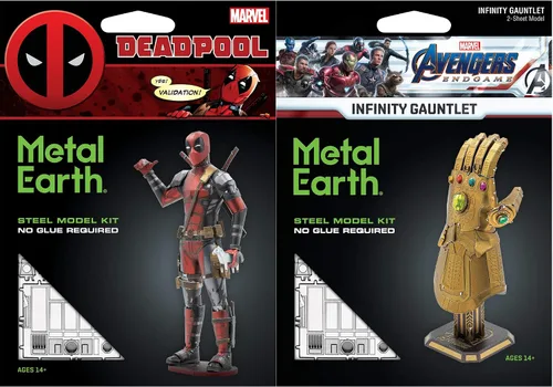 Vista 2 de Metal Earth Fascinations - Juego de 2 kits de modelo de metal 3D Marvel Deadpool - Infinity Gauntlet