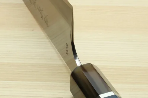 Vista 6 de Yoshihiro Cuchillo de chef multiusos de acero inoxidable HAP40 Santoku de alta velocidad, mango de ébano natural, 7 "(180 mm)