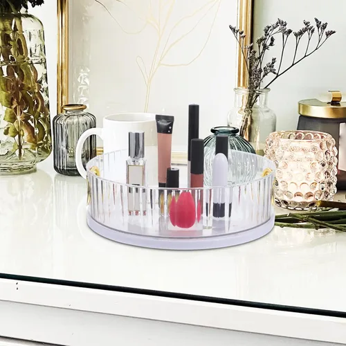 Vista 6 de Kichvoe Bandeja giratoria de almacenamiento de cosméticos, organizador de escritorio para maquillaje, cuidado de la piel, artículos diversos, diseño