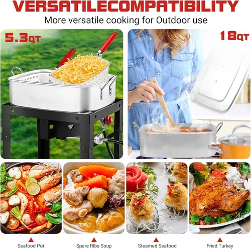 Vista 3 de OT1808-LID-Freidora de Propano con Olla Profunda Cuadrada de 18Qt – Cesta Colador de Aluminio de Alta Calidad para Freír Pescado, Olla para Mariscos