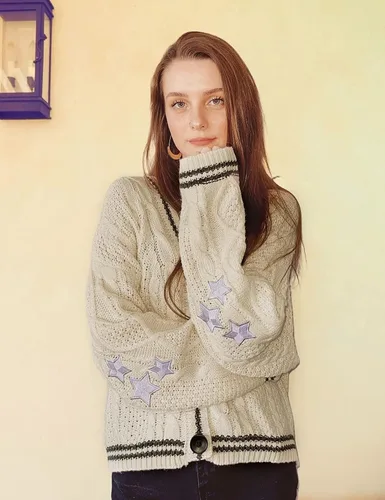 Vista 2 de Klamay Suéteres tipo cárdigan folklore para mujer, camisas de manga larga con botones y estrellas