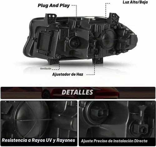 Vista 3 de Juego de faros delanteros halógenos compatibles con Dodge Charger 2015-2023, faros con barra LED dual DRL, par lado izquierdo del conductor LH