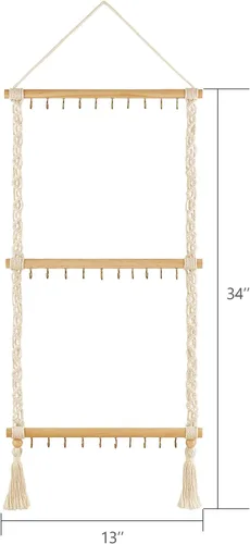 Vista 3 de Dahey Organizador de joyas colgante con 30 ganchos sobre la puerta, estante para collares, pulseras, aretes, exhibición, montaje en pared, espejo