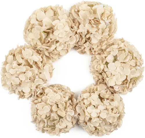 Vista 25 de DuHouse Hortensias artificiales de seda con tallos, hortensias falsas para bricolaje, centro de mesa de boda, decoración del hogar, paquete de 6